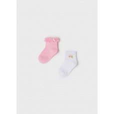 Mayoral Baby Girls 2 Pack Frill Socks - Pink/White